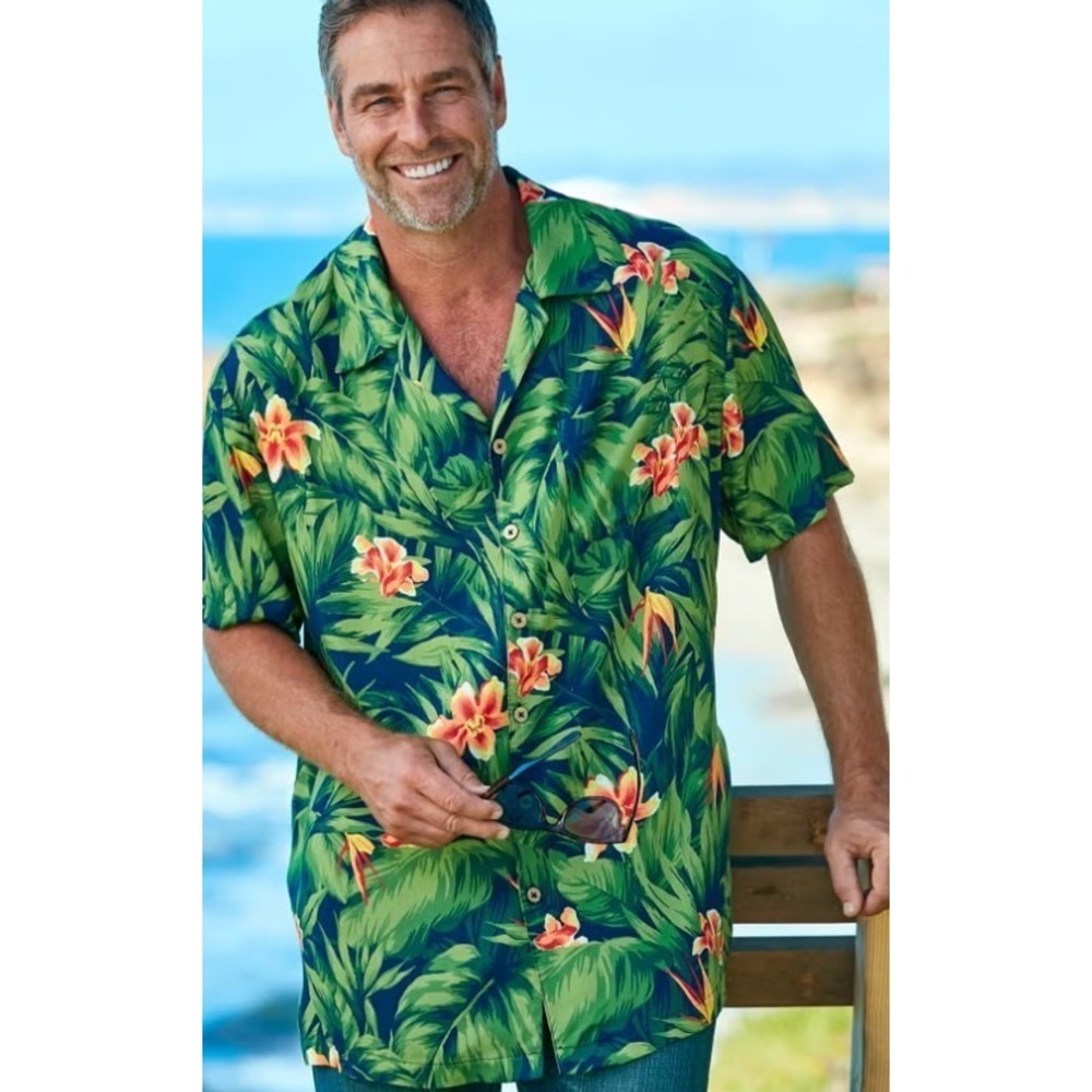 NWT King Size KS Island 3XL Tall Tropical Hawaiian Printed Camp Shirt